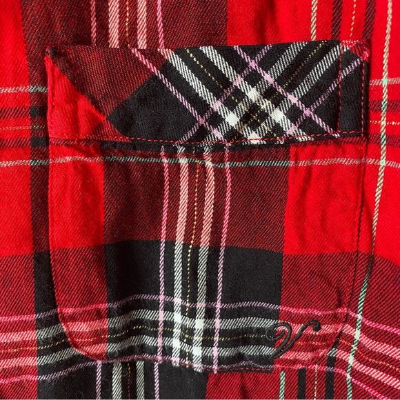 Victoria's Secret Plaid‎ Flannel Red Pajama Set Gold thread M - Picture 6 of 12